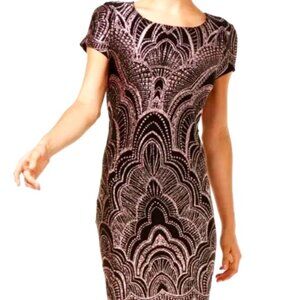 Jump Apparel Burgundy & Gold Glitter Mandala Dress Sz L